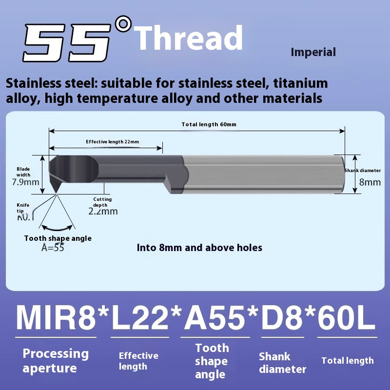 1124-MIR Integral Tungsten Carbide Inserts for Stainless Steel Small Bore Threaded Tools Small Threaded Turning Tools Shandong Denso Pricision Tools Co.,Ltd.